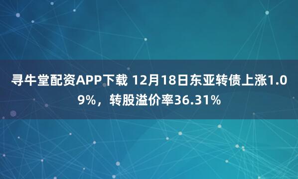 寻牛堂配资APP下载 12月18日东亚转债上涨1.09%，转股溢价率36.31%